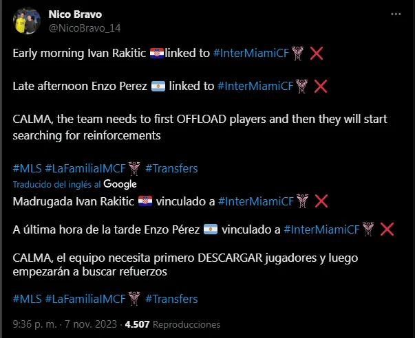 Rakitic y Pérez, descartados para Inter Miami (Foto: X / @NicoBravo_14)