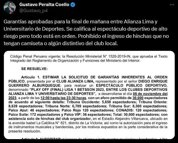 Gustavo Peralta continuó con los detalles. (Foto: Twitter).