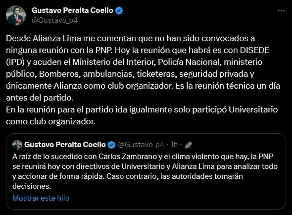 Gustavo Peralta adelantó lo que pasará esta tarde. (Foto: Twitter).