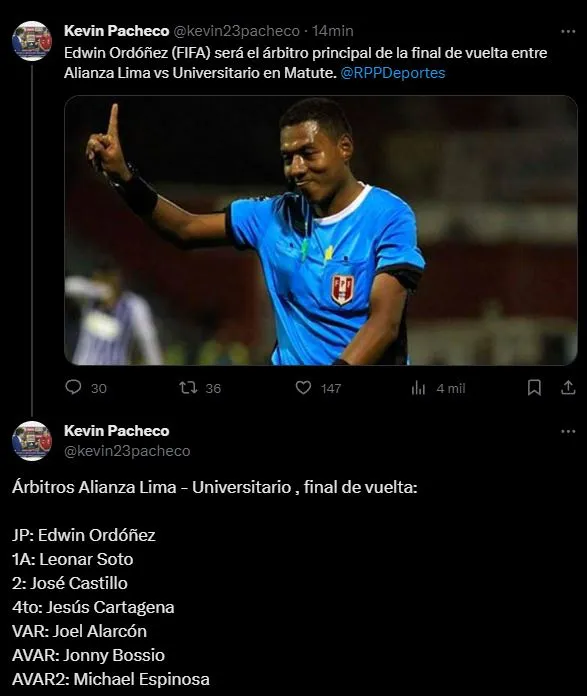 La terna completa de jueces para el clásico de vuelta. (Foto: Twitter).