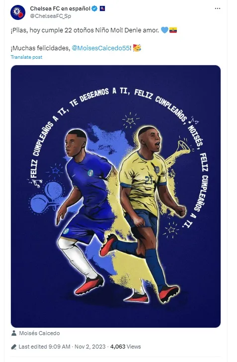 La ilustración de Moisés Caicedo que colgó la cuenta en español del Chelsea