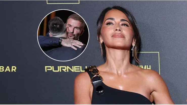 Leo Messi, David Beckham y Antonela Roccuzzo en el Balón de Oro 2023.