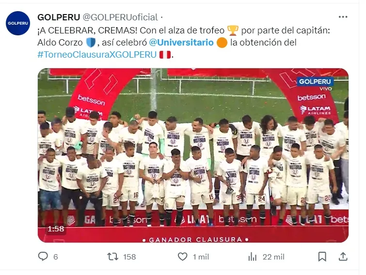 Universitario celebrando el título del Torneo Clausura. | Créditos: GOLPERU.