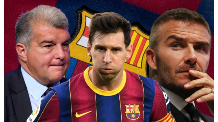 Joan Laporta, Lionel Messi y David Beckham.