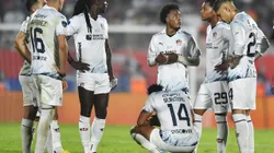 MALDONADO, URUGUAY - OCTOBER 28: Jose Quintero of Liga de Quito and teammates react as the match goes to the shootout during the Copa CONMEBOL Sudamericana 2023 final match between LDU Quito and Fortaleza at Estadio Domingo Burgueño Miguel on October 28, 2023 in Maldonado, Uruguay. (Photo by Marcelo Endelli/Getty Images)