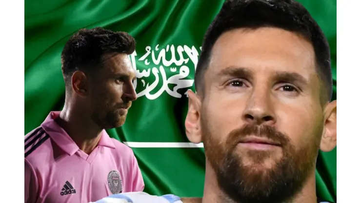 Lionel Messi y bandera de Arabia Saudita.