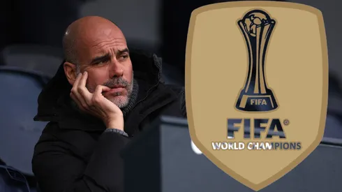 Pep Guardiola, entrenador del Manchester City y parche de campeón del mundo.