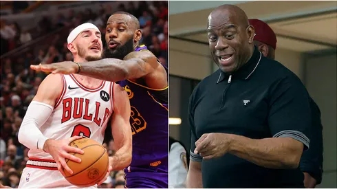 Alex Caruso, LeBron James y Magic Johnson.