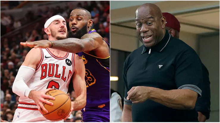 Alex Caruso, LeBron James y Magic Johnson.