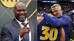 Shaquille O'Neal, Stephen Curry y Steve Kerr.