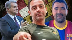 Joan Laporta, Xavi y Deco en Barcelona.