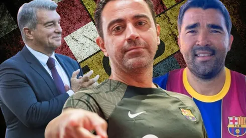 Joan Laporta, Xavi y Deco en Barcelona.
