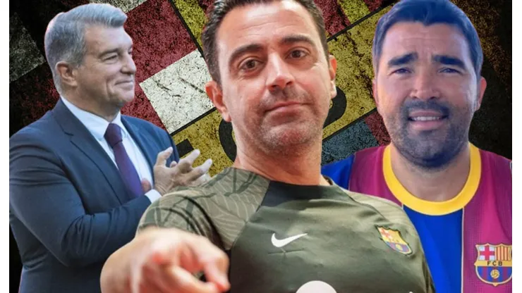 Joan Laporta, Xavi y Deco en Barcelona.