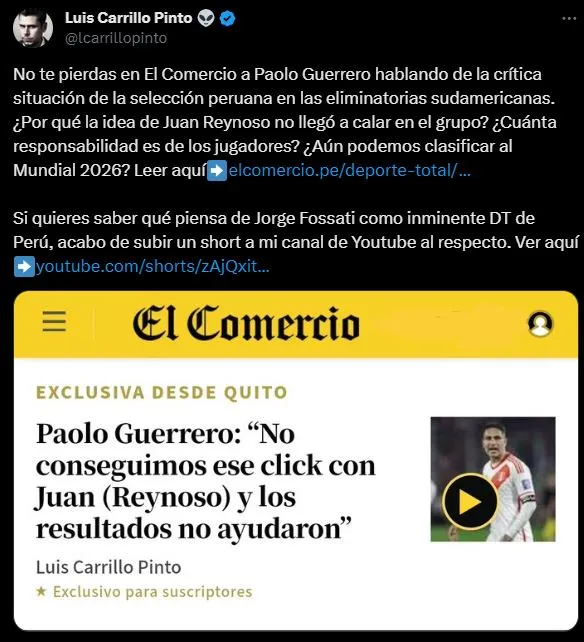 LIMA, PERU – OCTOBER 17: Paolo Guerrero of Peru reacts during a FIFA World Cup 2026 Qualifier match between Peru and Argentina at Estadio Nacional de Lima on October 17, 2023 in Lima, Peru. (Photo by Leonardo Fernandez/Getty Images)