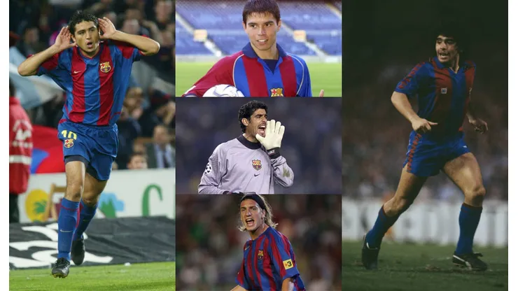 Juan Román Riquelme, Diego Maradona y algunos de los argentinos fichados por Barcelona.