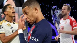 Jude Bellingham, Kylian Mbappé y Harry Kane en el sorteo de la Champions.