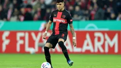 LEVERKUSEN, GERMANY - DECEMBER 06: Piero Hincapie of Leverkusen runs with the ball during the DFB cup round of 16 match between Bayer 04 Leverkusen and SC Paderborn 07 at BayArena on December 06, 2023 in Leverkusen, Germany. (Photo by Christof Koepsel/Getty Images)