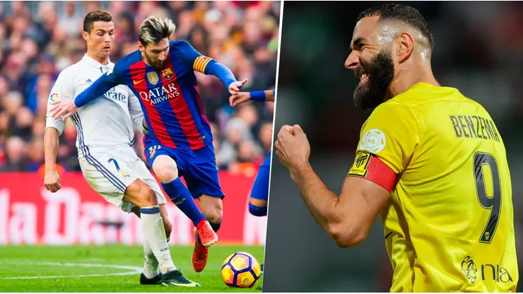 Cristiano Ronaldo y Lionel Messi fueron excluidos por Karim Benzema en el once ideal que le pidieron que armara en una conversación con las redes sociales del Al Ittihad. Getty Images.