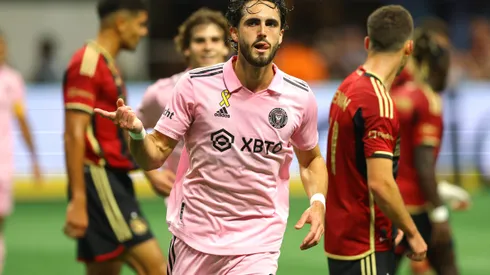 ATLANTA, GEORGIA - SEPTEMBER 16: Leonardo Campana #9 of Inter Miami CF celebrates after scoring a goal during the first half against Atlanta United at Mercedes-Benz Stadium on September 16, 2023 in Atlanta, Georgia. (Photo by Michael Zarrilli/Getty Images)