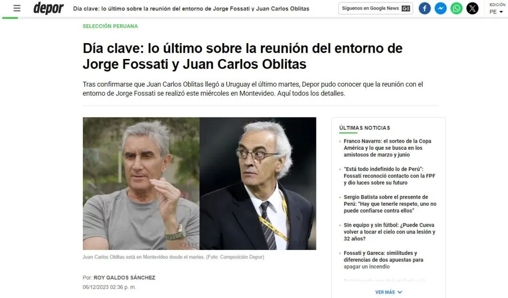 Esto fue lo que pasó en la reunión de hoy entre FPF y el entorno de Jorge Fossati. (Foto: Diario Depor).