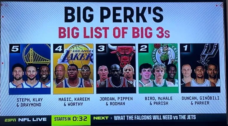 Los mejores Big-3 para Perkins. (Foto: captura de pantalla ESPN)