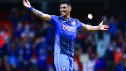 MEXICO CITY, MEXICO - SEPTEMBER 19: Lucas Passerini #18 of Cruz Azul celebrates after scoring the second goal of his team during the 9th round match between Cruz Azul and Queretaro as part of the Torneo Grita Mexico A21 Liga MX at Azteca Stadium on September 19, 2021 in Mexico City, Mexico. (Photo by Hector Vivas/Getty Images)