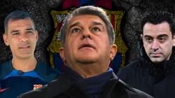 Rafa Márquez, Joan Laporta y Xavi.