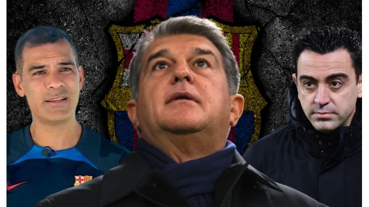 Rafa Márquez, Joan Laporta y Xavi.