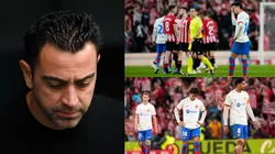 Xavi Hernández y sus jugadores tras la derrota en Bilbao.