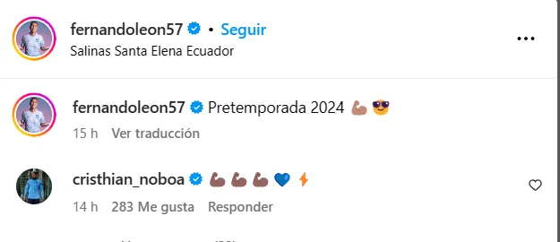 Este fue el comentario de Cristhian Noboa en la publicación de Luis Fernando León. (Captura de pantalla: @fernandoleon57)