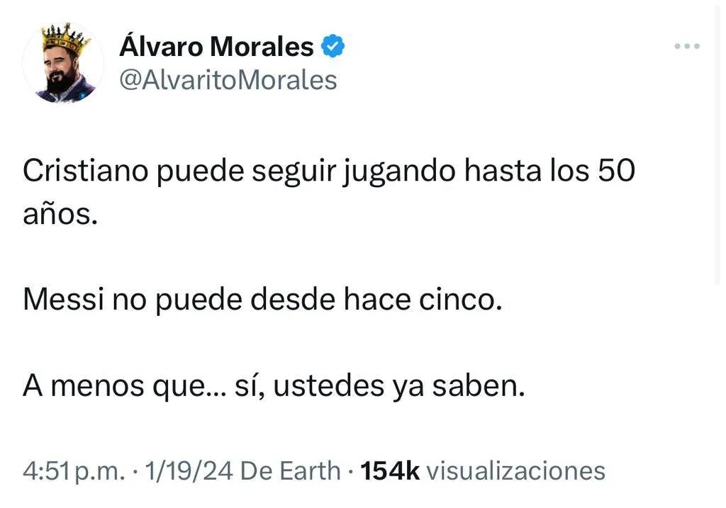 Morales sobre Cristiano y Messi. (Foto: X / @AlvaritoMorales)