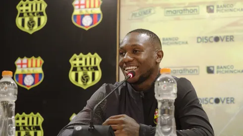 Guayaquil, viernes 05 enero 2024 En el estadio Banco Pichincha, Anibal Chala, jugador de Barcelona, dio rueda de prensa Fotos:César Muñoz/API