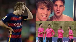 Uno de los nuevos Messi junto a Lionel Andrés en Barcelona.