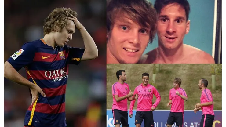 Uno de los nuevos Messi junto a Lionel Andrés en Barcelona.