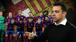 Xavi y sus jugadores en Barcelona.