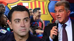 Xavi, jugadores del Barcelona y Joan Laporta.