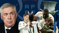 Carlo Ancelotti y sus jugadores en la Supercopa de España.