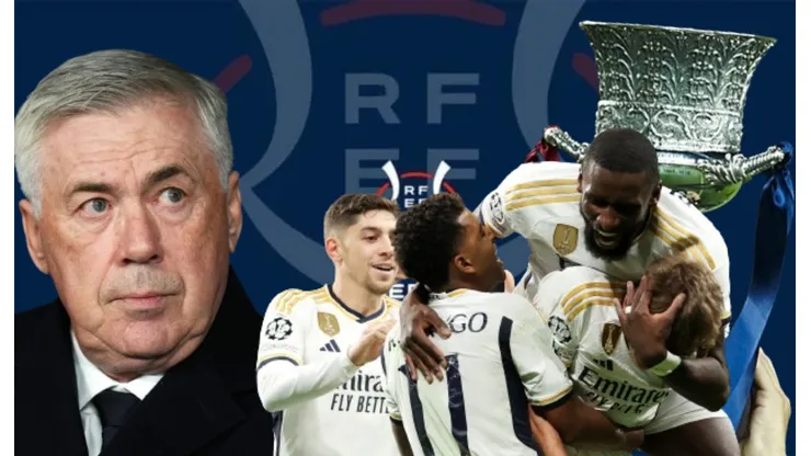 Carlo Ancelotti y sus jugadores en la Supercopa de España.