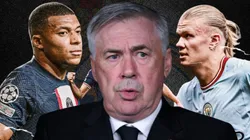 Kylian Mbappé, Carlo Ancelotti y Erling Haaland.