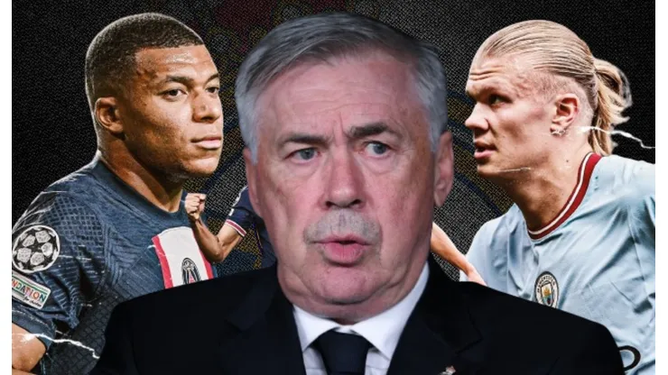 Kylian Mbappé, Carlo Ancelotti y Erling Haaland.