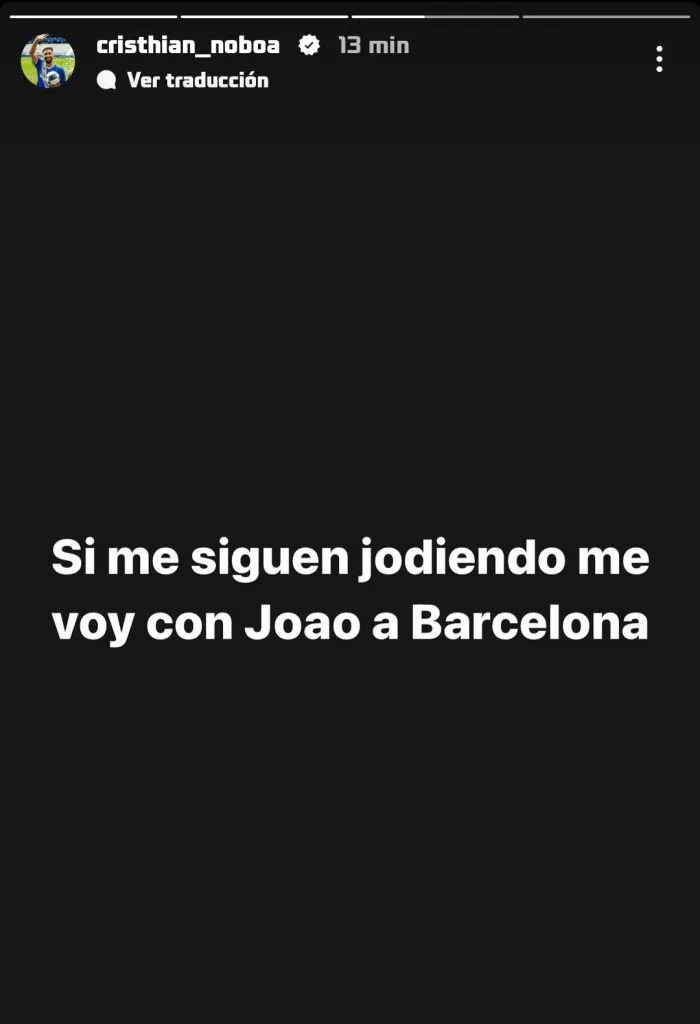 Esta fue la historia de Cristhian Noboa en redes sociales.