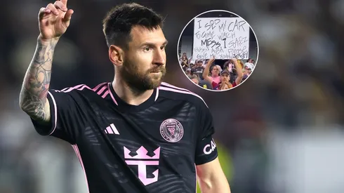 Messi y un hincha en Inter Miami vs. Los Angeles Galaxy.