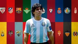 Diego Armando Maradona y los escudos de LaLiga.
