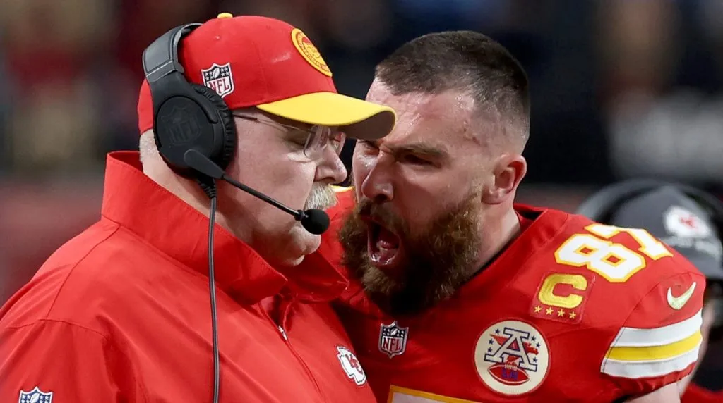 Andy Reid y Travis Kelce en el Super Bowl 2024. (Foto: Getty Images)