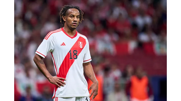 MADRID, SPAIN - MARCH 28: Andre Carrillo of Peru looks on during the international friendly game between Morocco and Peru at Civitas Metropolitan Stadium on March 28, 2023 in Madrid, Spain. (Photo by Alex Caparros/Getty Images)