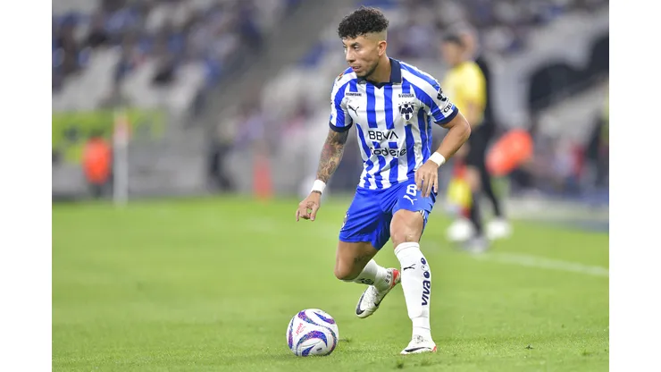 MONTERREY, MEXICO - NOVEMBER 08: Joao Rojas of Monterrey drives the ball during the 10th round match between Monterrey and Santos Laguna as part of the Torneo Apertura 2023 Liga MX at BBVA Stadium on November 08, 2023 in Monterrey, Mexico. (Photo by Azael Rodriguez/Getty Images)
