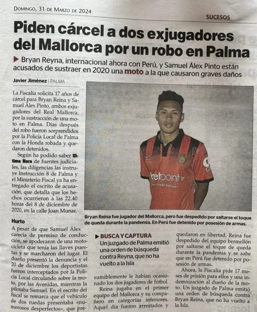Bryan Reyna noticia en España. (Foto: Última hora).