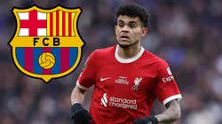 Luis Díaz y escudo del Barcelona.