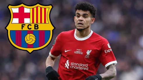 Luis Díaz y escudo del Barcelona.