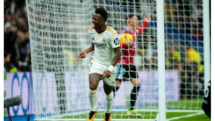 Vinicius festeja uno de los goles de Real Madrid ante Celta.